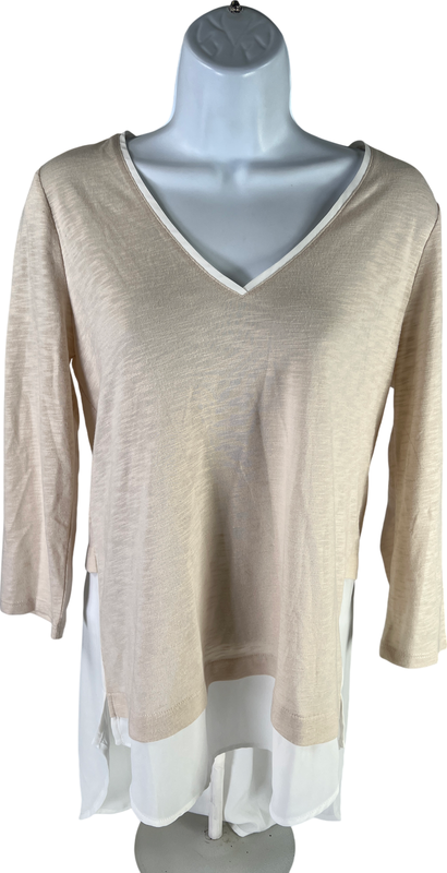 White House Black Market Women’s Beige 3/4 Sleeve Tunic Shirt - S