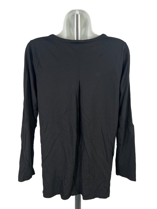 J Jill Women's Black Embroidered Floral Pleated Back Long Sleeve Shirt - XS image 2