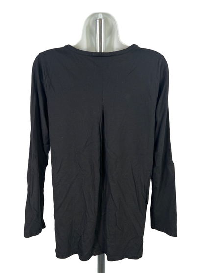 J Jill Women's Black Embroidered Floral Pleated Back Long Sleeve Shirt - XS image 2