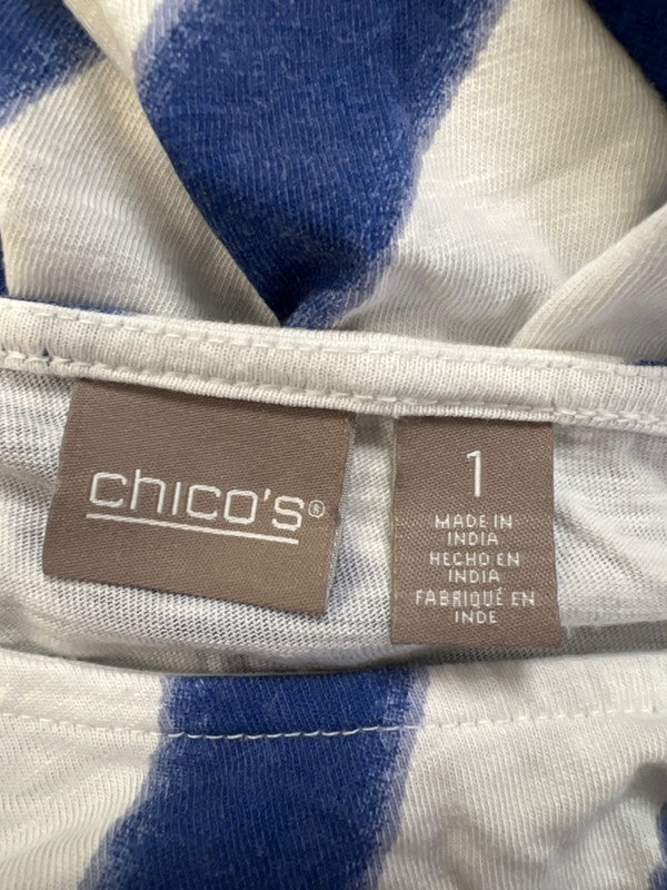 Chico's Women's White/Blue Striped 3/4 Sleeve T-Shirt - 1/US M image 3