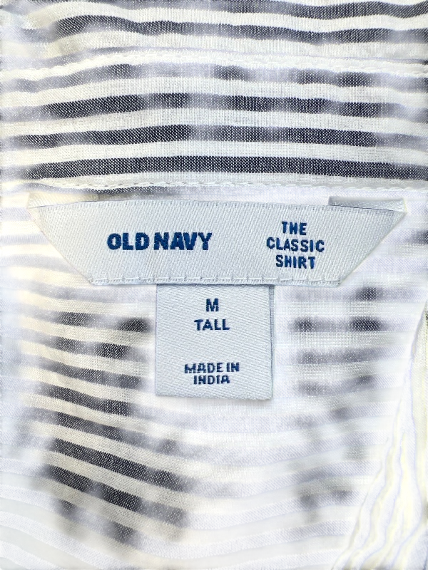Old Navy Women's White/Blue Striped The Classic Button  Up Shirt - M Tall image 3