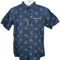 Van Heusen Men's Navy Blue Koi Fish Short Sleeve Button Up Shirt - M