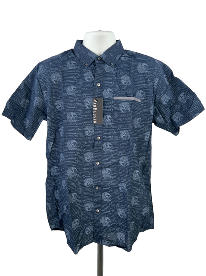 Van Heusen Men's Navy Blue Koi Fish Short Sleeve Button Up Shirt - M