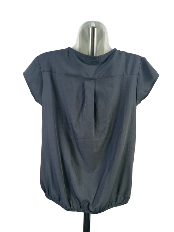 Banana Republic Women's Gray/Blue Pleated Front V-Neck Blouse - XS image 2