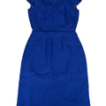 Tahari Women's Blue ASL Front Pleated Cap Sleeve Sheath Midi Dress - 2