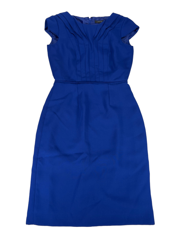 Tahari Women's Blue ASL Front Pleated Cap Sleeve Sheath Midi Dress - 2