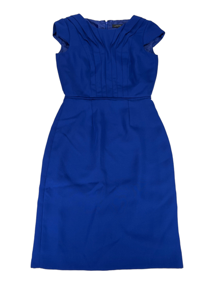 Tahari Women's Blue ASL Front Pleated Cap Sleeve Sheath Midi Dress - 2
