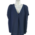 Banana Republic Women's Navy Blue V Neck Short Cap Sleeve Blouse - XXL