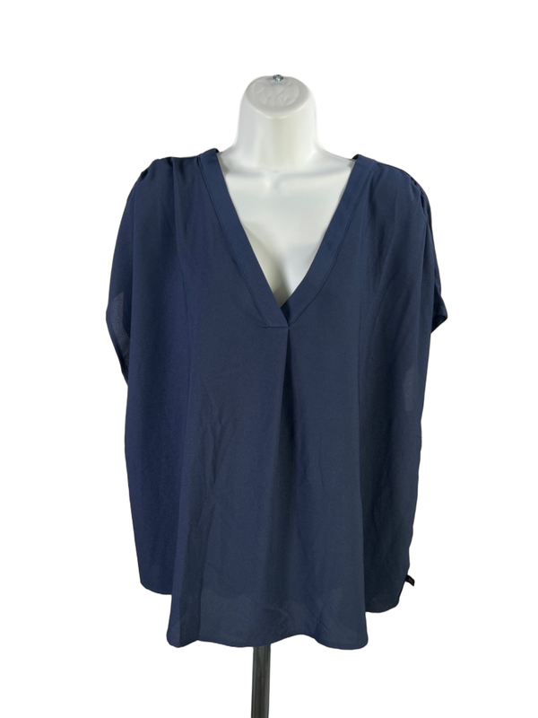 Banana Republic Women's Navy Blue V Neck Short Cap Sleeve Blouse - XXL