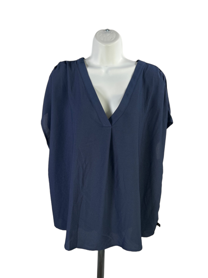 Banana Republic Women's Navy Blue V Neck Short Cap Sleeve Blouse - XXL