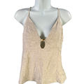 Abercrombie & Fitch Women's Beige Linen Blend Sleeveless Beaded Cami Top - M