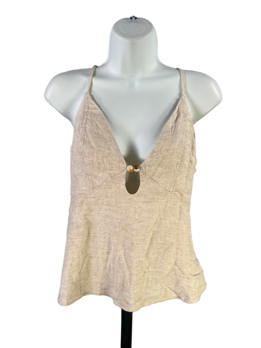 Abercrombie & Fitch Women's Beige Linen Blend Sleeveless Beaded Cami Top - M