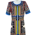 Penelope Leroy Women's Blue Geometric Short Sleeve Sheath Dress - M