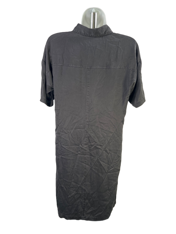 Eileen Fisher Women's Dark Gray Silk Short Roll Sleeve Button Up Mini Dress - XS image 2
