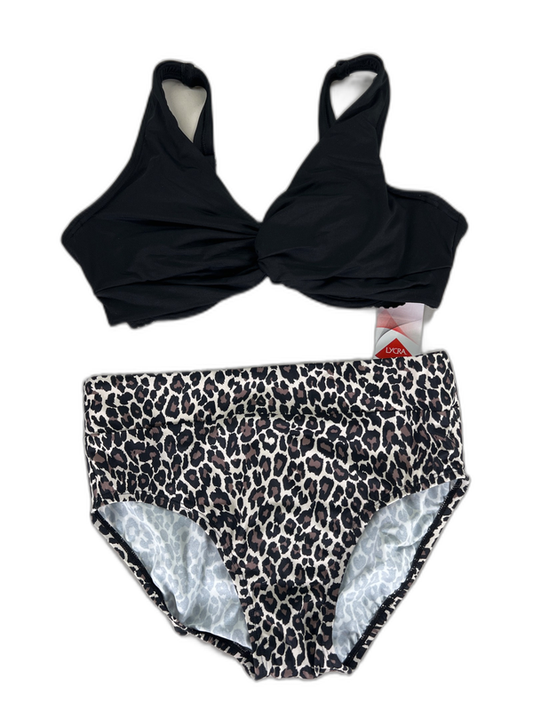 Lands' End Women's Black/Leopard D-Cup Twist Front Underwire Mid Rise Bikini - 8