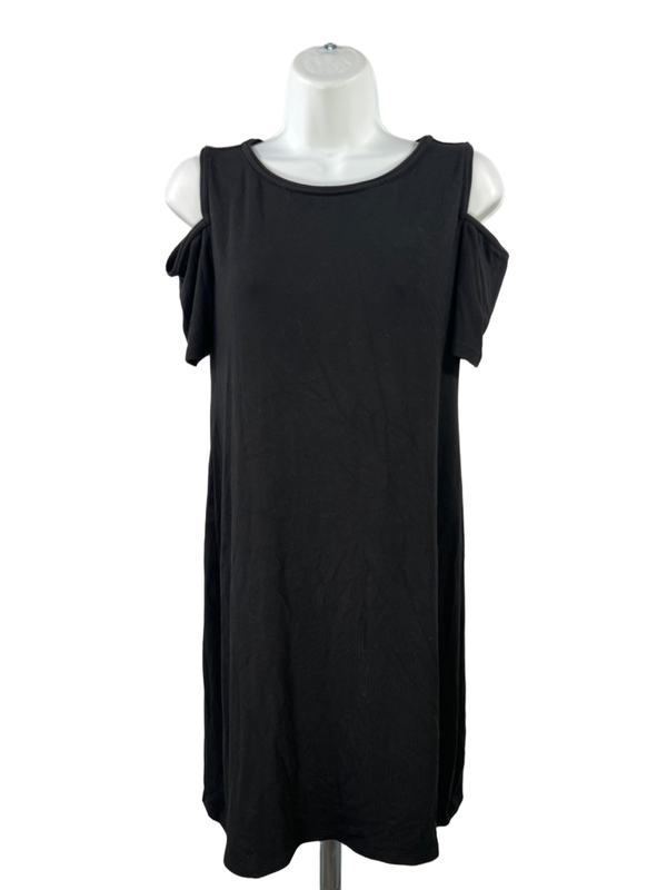 White House Black Market Womens Black Short Cold Shoulder Sleeve Shift Dress - S