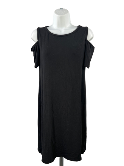 White House Black Market Womens Black Short Cold Shoulder Sleeve Shift Dress - S