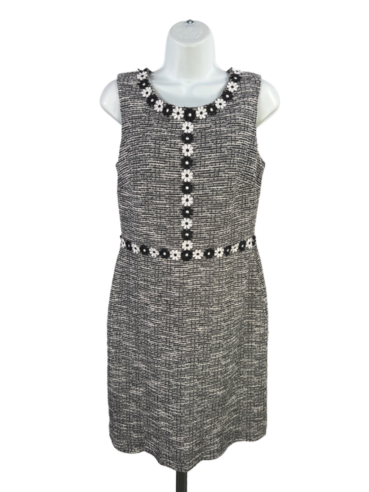 Karl Lagerfield Women's Black/White Tweed Daisy Embroidered Sleeveless Dress - 6