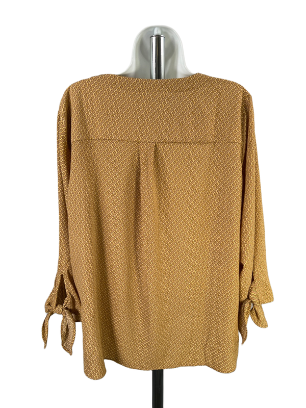 Michael Kors Women's Tan/Yellow Chain Print 3/4 Tie Sleeve Blouse - XL image 2