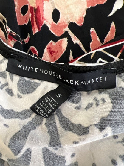 White House Black Market Women's Black Floral Embroidered Tunic Blouse - S image 3
