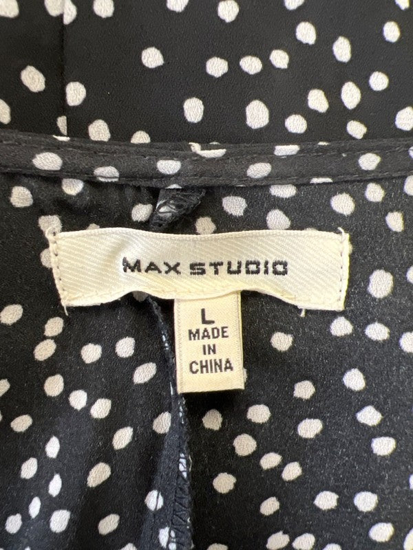 Max Studio Women's Black Polka Dot Short Sleeve Semi-Sheer Jumpsuit - L image 4