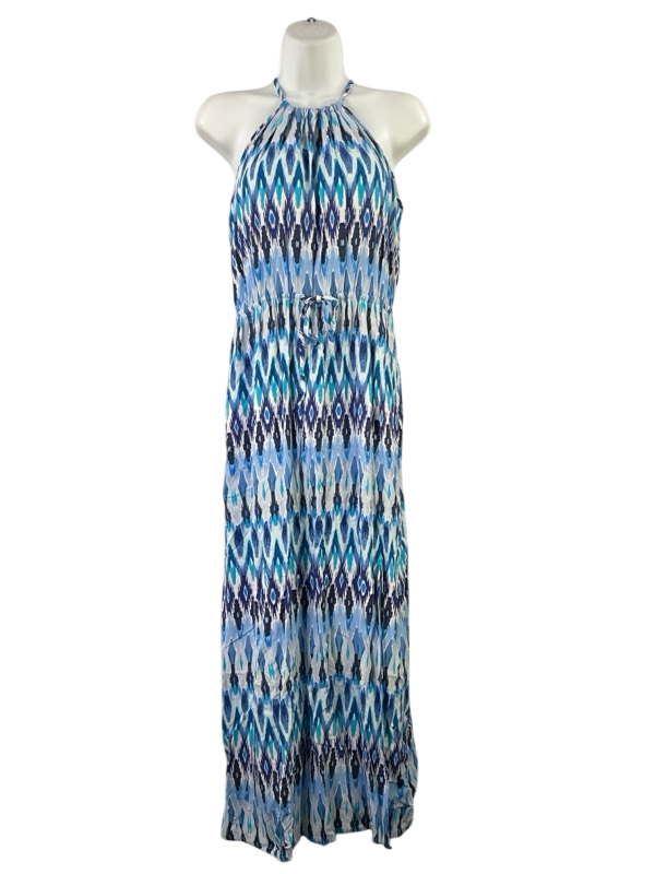 Athleta Women's Blue Ikat Halter Sleeveless Sunset Maxi Dress - S