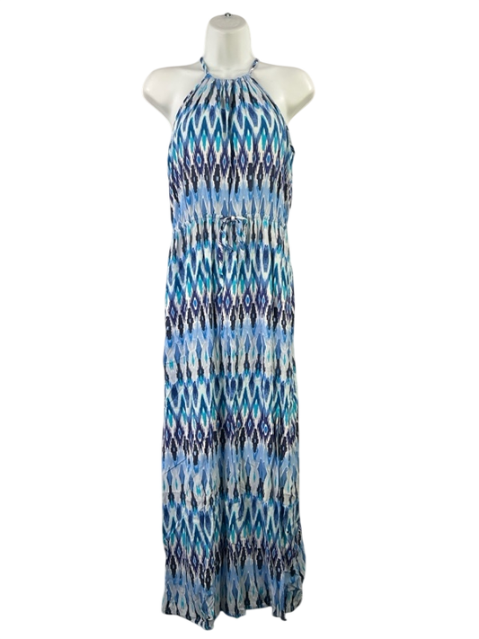 Athleta Women's Blue Ikat Halter Sleeveless Sunset Maxi Dress - S