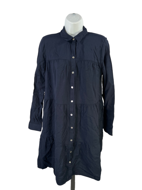 J.Jill Women’s Blue Long Sleeve Button Up Tiered Mini Shirt Dress - XS