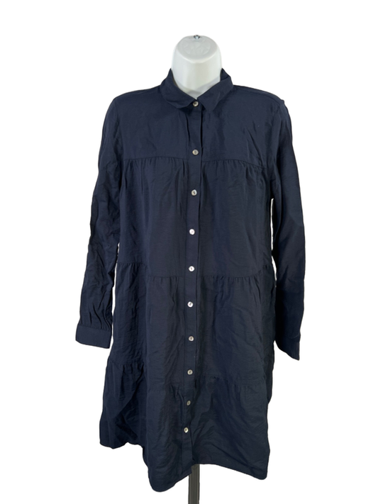 J.Jill Women’s Blue Long Sleeve Button Up Tiered Mini Shirt Dress - XS