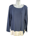 J Jill Women's Blue/Cream Layered Tie Detail Long Sleeve Shirt - L
