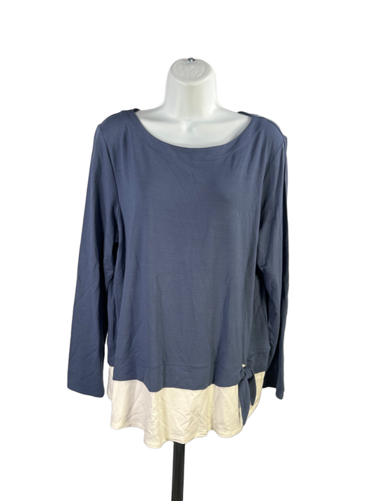 J Jill Women's Blue/Cream Layered Tie Detail Long Sleeve Shirt - L