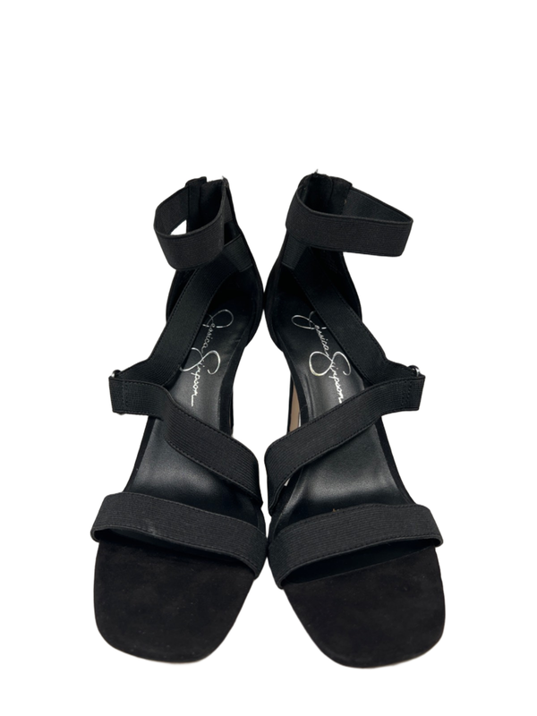 Jessica Simpson Women's Black Strappy Zip Back Open Square Toe High Heels - 8.5 image 2