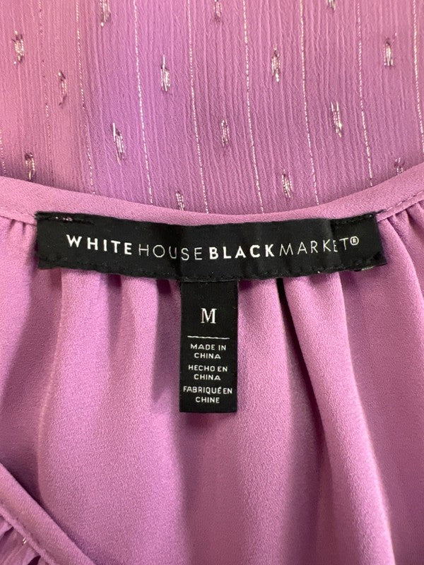 White House Black Market Women's Purple Metallic Semi Sheer Tie Front Blouse - M image 3