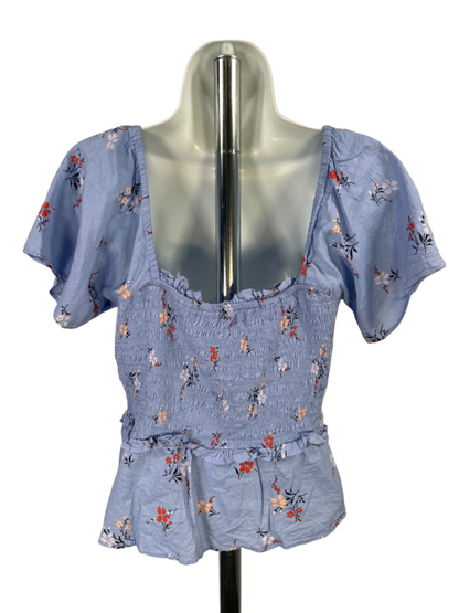 Madewell Women's Blue Floral Flutter Sleeve Smocked Blouse - M image 2