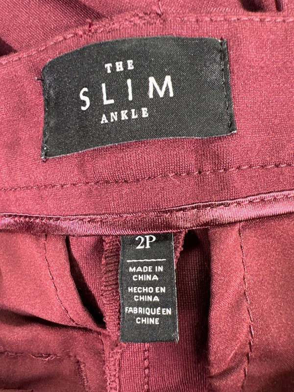White House Black Market Women's Burgundy Slim Ankle Dress Pants - 2 Petite image 3