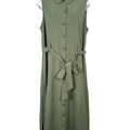 Croft & Barrow Women's Green Tie Waist Sleeveless Button Up Midi Dress - L