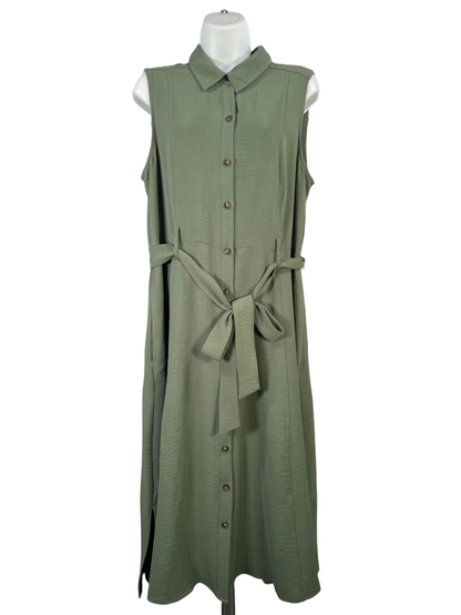 Croft & Barrow Women's Green Tie Waist Sleeveless Button Up Midi Dress - L