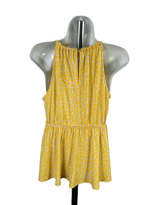 Michael Kors Women's Yellow Sleeveless Keyhole Front Peplum Blouse - M image 2