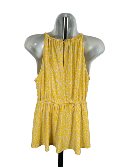 Michael Kors Women's Yellow Sleeveless Keyhole Front Peplum Blouse - M image 2
