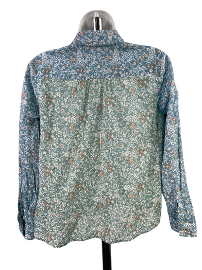 J.Jill Women's Blue/Green Floral Thin Long Sleeve Button Up Blouse - XS Petite image 2