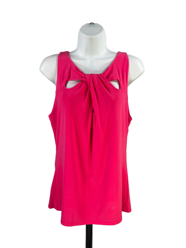White House Black Market Women's Pink Tie Keyhole Front Sleeveless Shirt - M