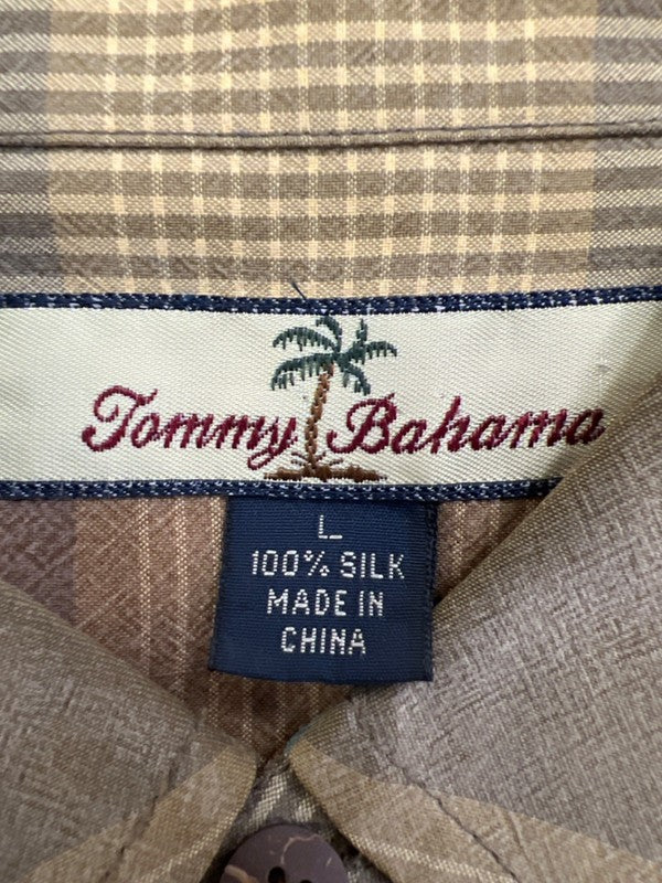 Tommy Bahama Men's Brown/Blue Silk Plaid Long Sleeve Button Up Shirt - L image 3