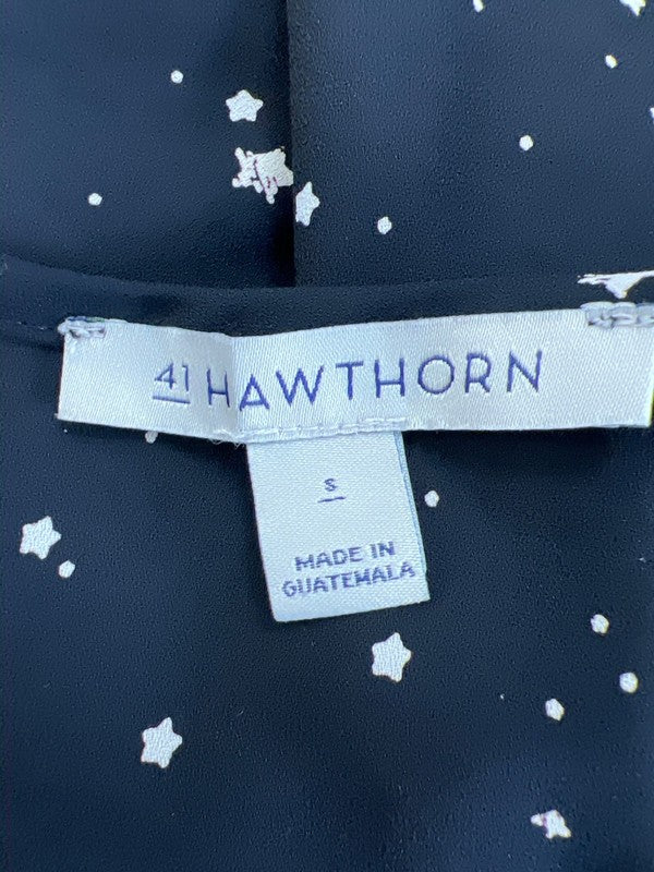 41 Hawthorn Women's Black Star Print 3/4 Roll Sleeve V-Neck Blouse - S image 3