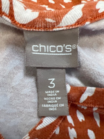 Chico's Women's Orange/White V Neck 3/4 Sleeve Shirt - 3/US XL image 3