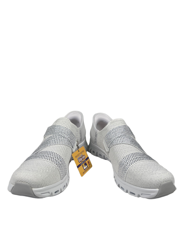 Skechers Women's White Slip-In Glide Step Rhinestone Z-Strap Sneakers - 8.5 image 7
