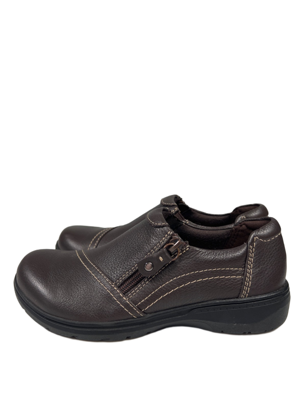Clarks Women's Brown Leather Carleigh Ray Side Zip Slip On Shoes - 6.5 image 5