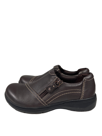 Clarks Women's Brown Leather Carleigh Ray Side Zip Slip On Shoes - 6.5 image 5