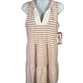 Nautica Jeans Women's White/Orange Striped Collared Sleeveless Mini Dress - M