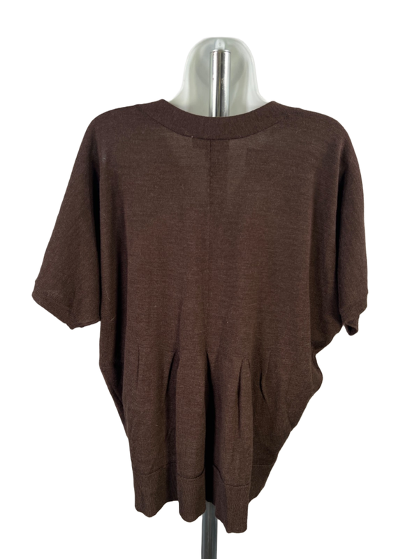 Coldwater Creek Women's Brown Wool Blend V Neck Short Batwing Sleeve Shirt - M image 2