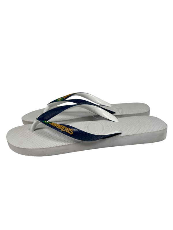 Havaianas Unisex White/Blue Brasil Casual Flip Flops - Women's 9/10 image 5